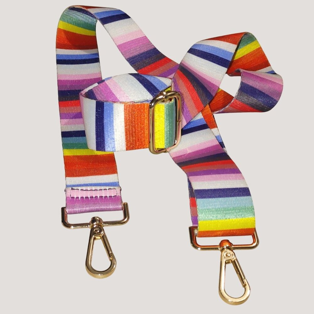 Long Adjustable Rainbow Colorful Stripe Bag Replacement Strap Gold Swivel Clasp
